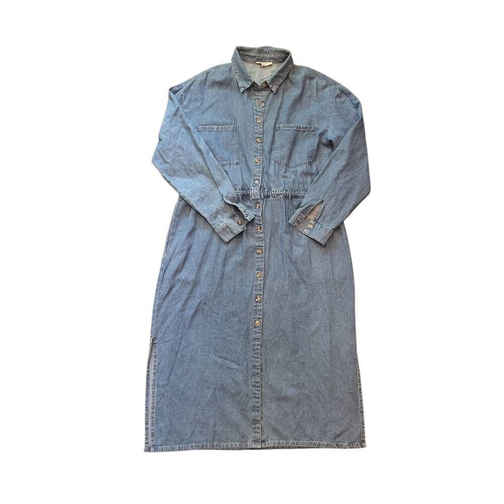 NWOT Easel Dress Women's Small Blue Denim Shirt Dress Button Down Midi Country